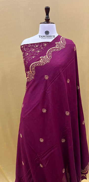 PURE BANARASI MOONGA SILK CHIKANKARI SAREE