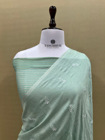 PURE BANARASI MOONGA SILK CHIKANKARI SAREE