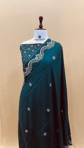 PURE BANARASI MOONGA SILK CHIKANKARI SAREE
