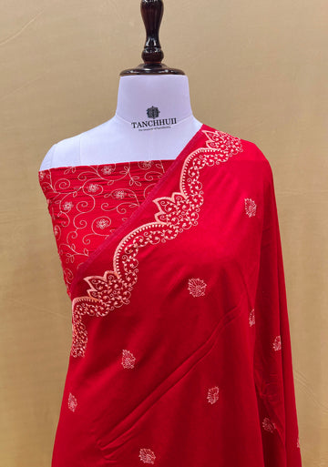 PURE BANARASI MOONGA SILK CHIKANKARI SAREE