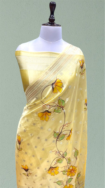 HAND PAINTED PURE MANGO SILK HANDLOOM BANARASI SAREE