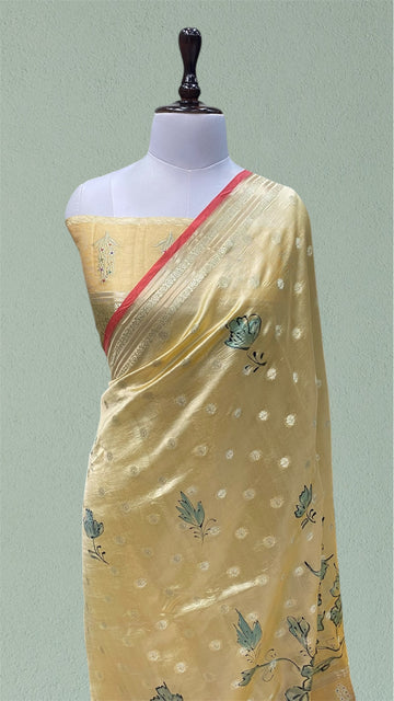 HAND PAINTED PURE MANGO SILK HANDLOOM BANARASI SAREE