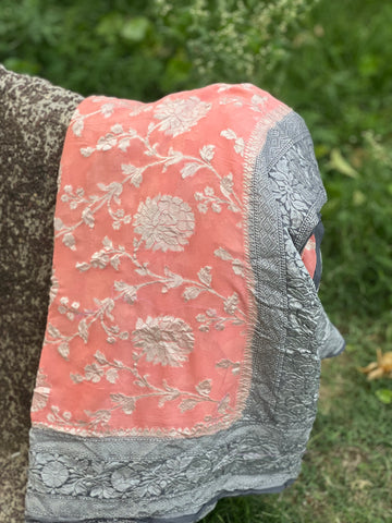 PURE BANARASI KHADDI CHIFFON SAREE