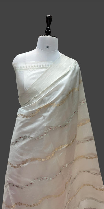 'OFF WHITE' PURE MANGO SILK BANARASI SAREE