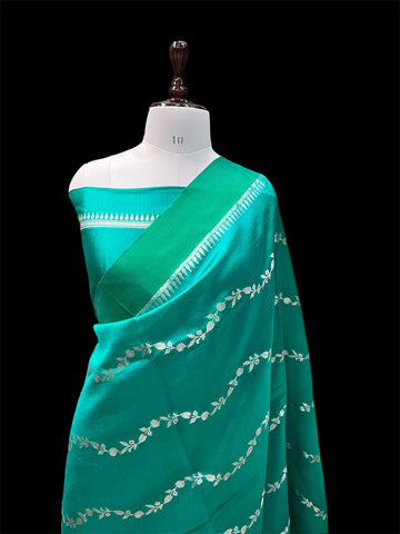 'OCEAN BLUE' PURE MANGO SILK BANARASI LAHERIYA SONA ROOPA SAREE