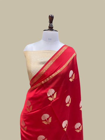 'PARKER RED' PURE MANGO SILK BANARASI ALFI SAREE