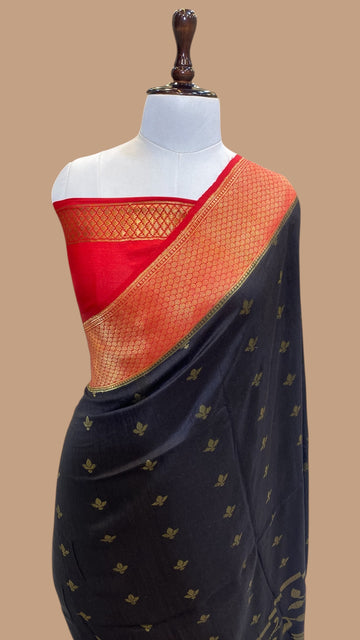 HANDWOVEN MOONGA TUSSAR SILK BANARASI SAREE