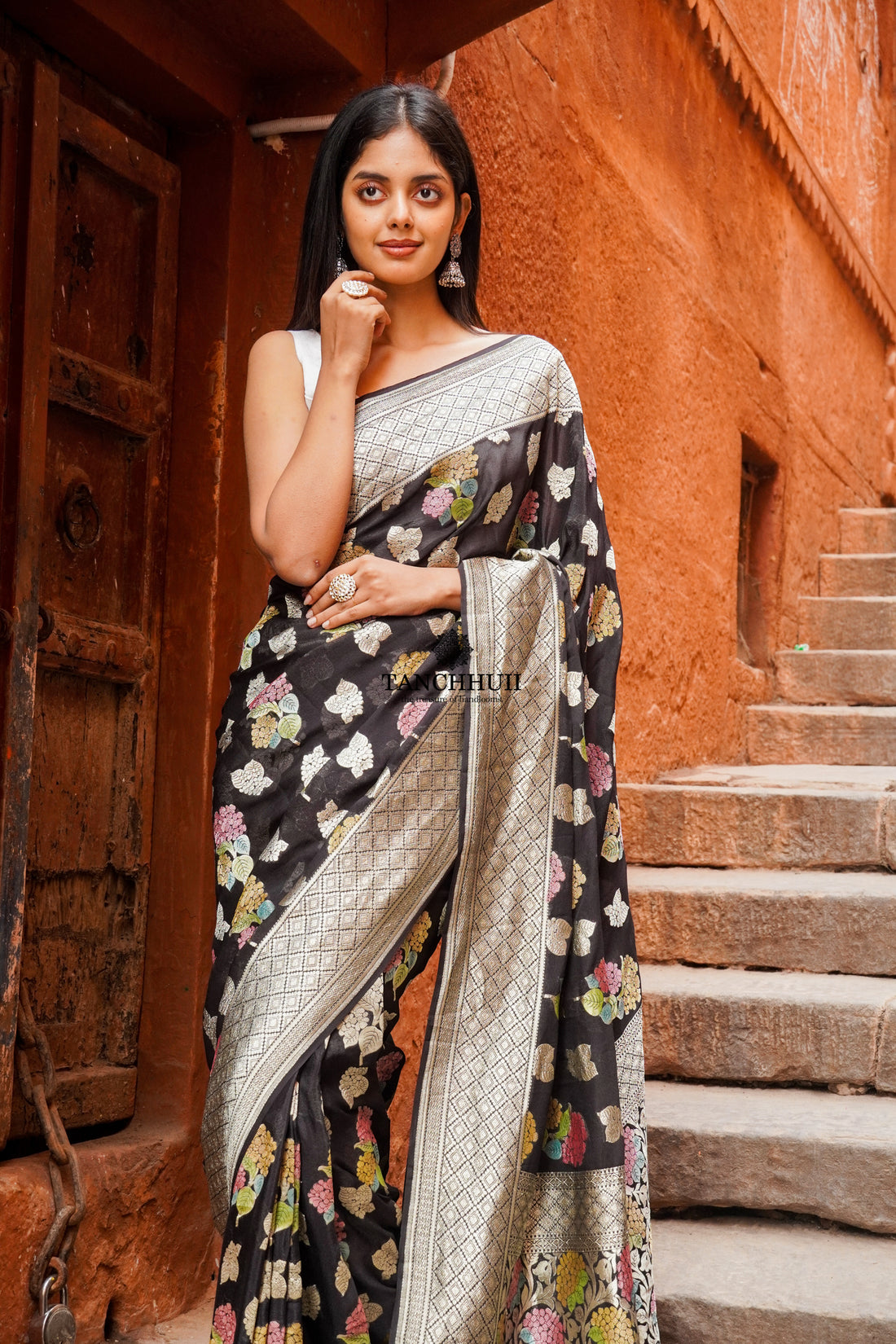 PURE BANARASI KHADDI CHIFFON HANDMEENAKARI SAREE