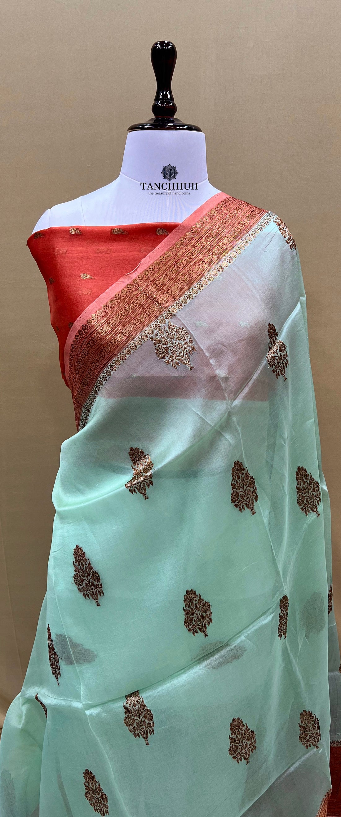 PURE BANARASI HANDWOVEN KADHUA ORGANZA SILK SAREE - pure organza antique (zari)saree