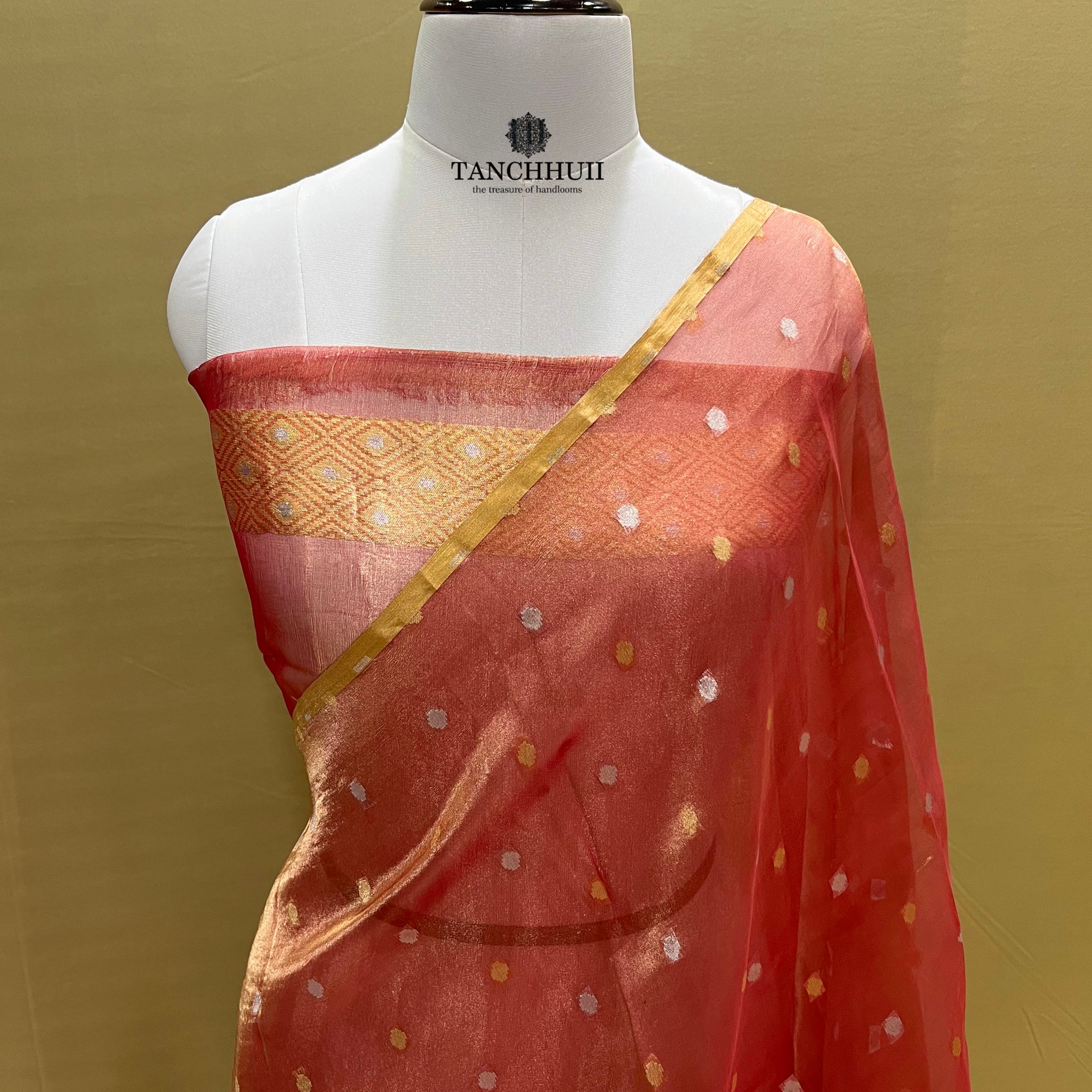 'RED' PURE ORGANZA TISSUE SILK SONA ROOPA BANARASI SAREE