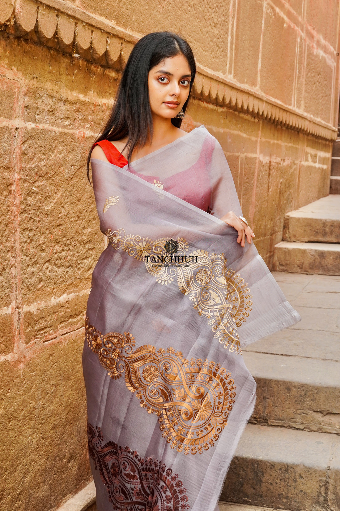 PURE BANARASI ORGANZA SILK CHIKANKARI SAREE