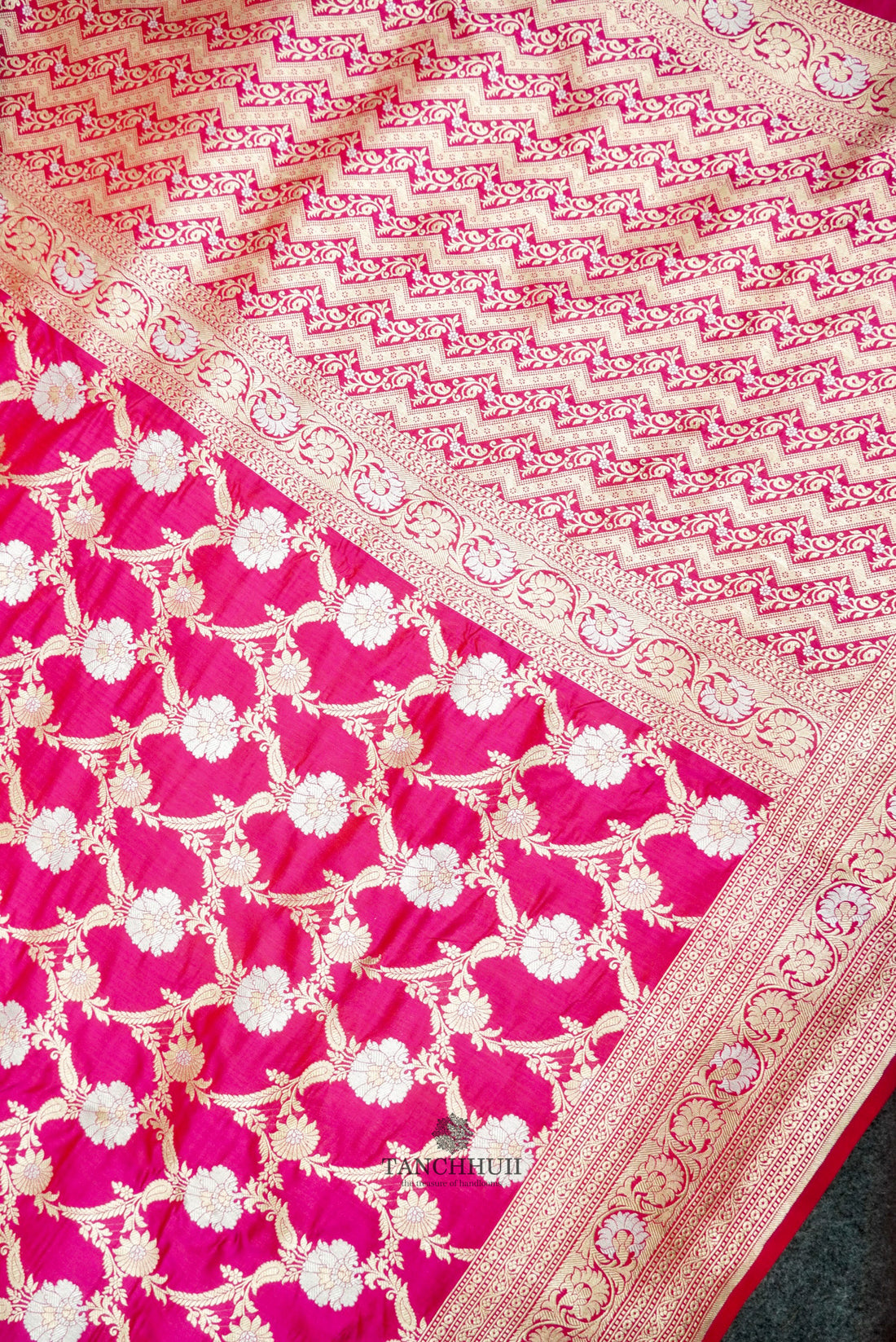 'RANI PINK' PURE KATAAN SILK BANARASI SONA ROOPA JAAL SAREE