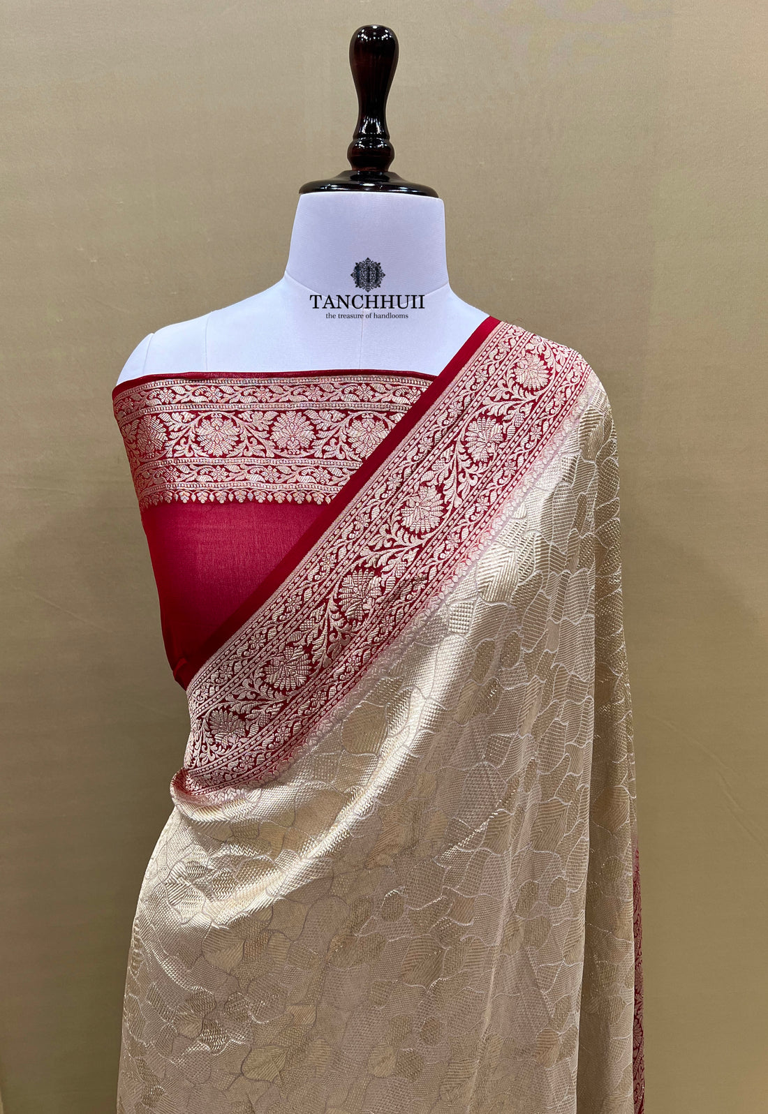 'ALMOND CREAM' PURE KHADDI CHIFFON TANCHHUII BANARASI SAREE