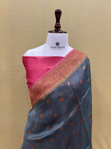 PURE BANARASI HANDWOVEN KADHUA ORGANZA SILK SAREE