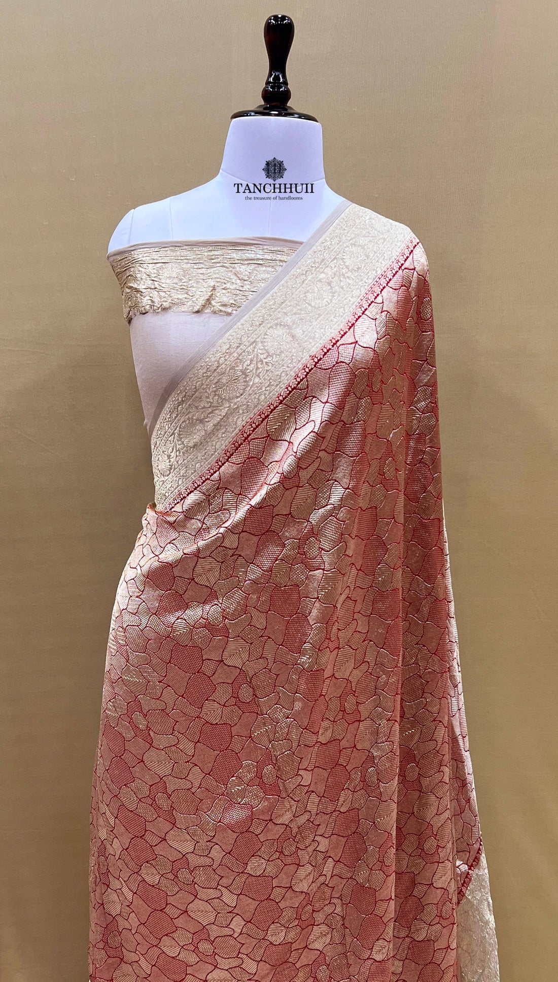 'ENVY RED' PURE BANARASI KHADDI CHIFFON TANCHHUII SAREE