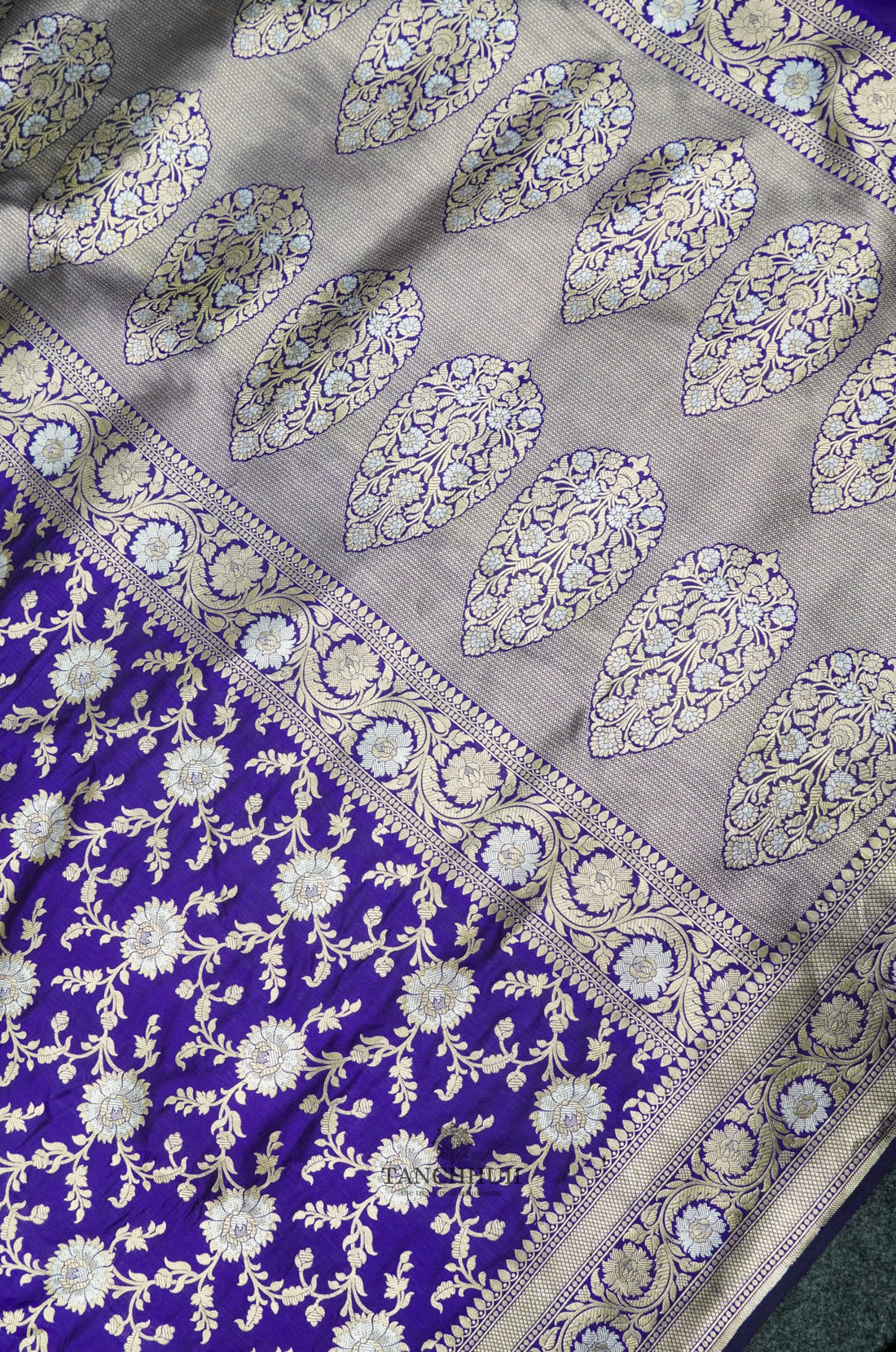 Pure Banarasi kataan silk saree-All over Sona Roopa jaal