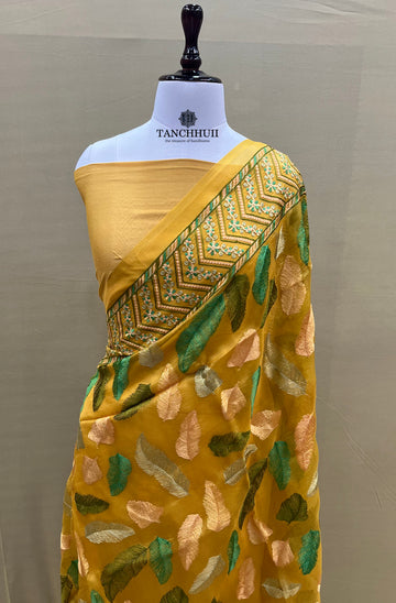 PURE BANARASI ORGANZA SILK CHIKANKARI SAREE