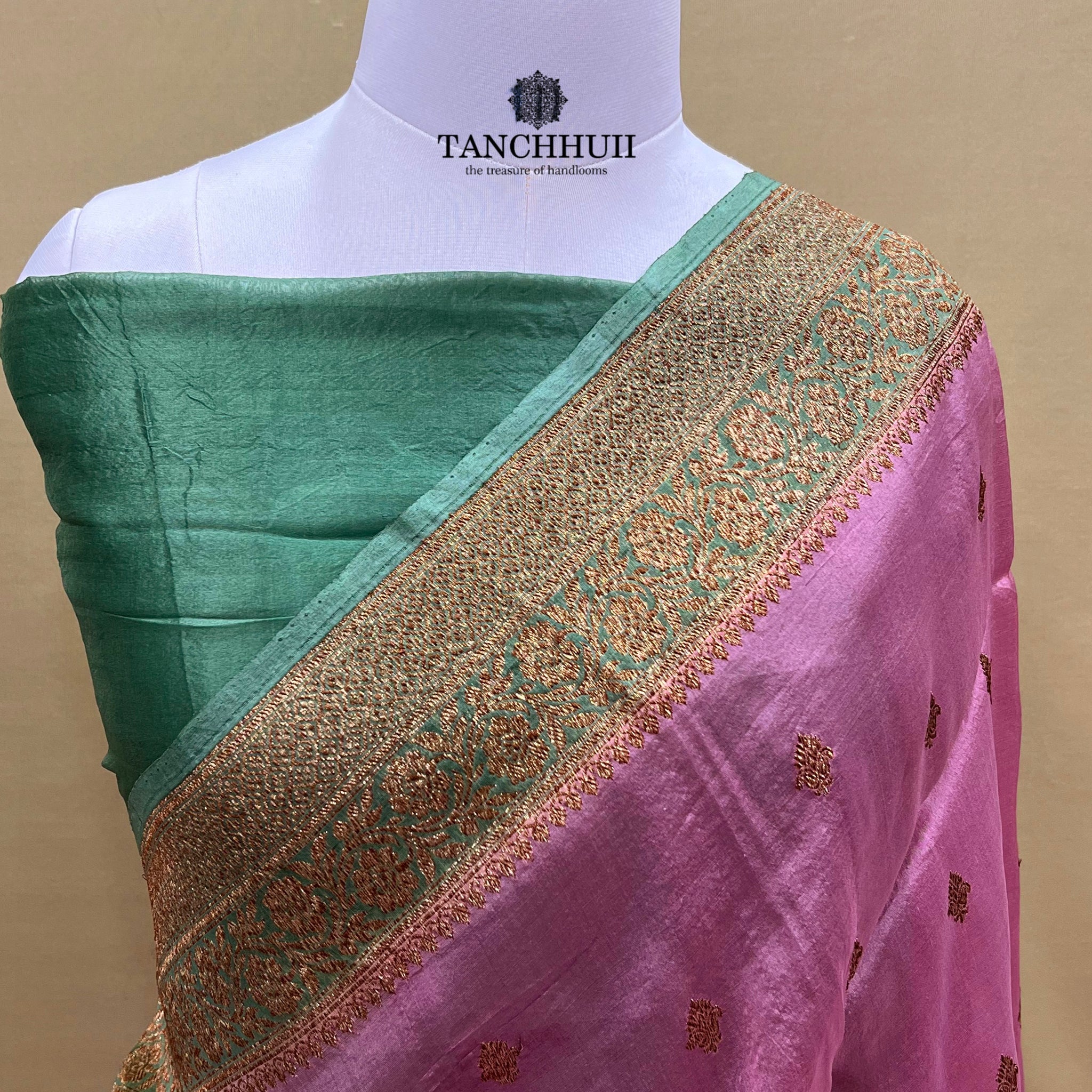 PURE BANARASI HANDWOVEN KADHUA ORGANZA SILK SAREE - pure Banarasi handloom kadhua handwoven organza silk chinna butti saree antique zari