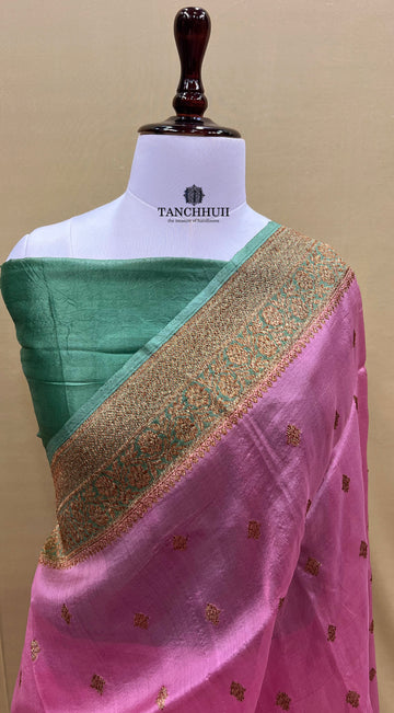 PURE BANARASI HANDWOVEN KADHUA ORGANZA SILK SAREE - pure Banarasi handloom kadhua handwoven organza silk chinna butti saree antique zari