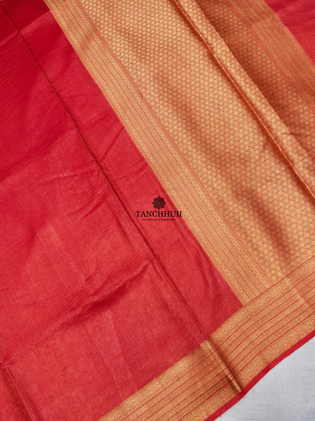 'CARROT RED' PURE MOONGA TISSUE SILK BANARASI SAREE