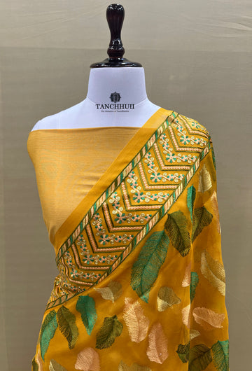 PURE BANARASI ORGANZA SILK CHIKANKARI SAREE