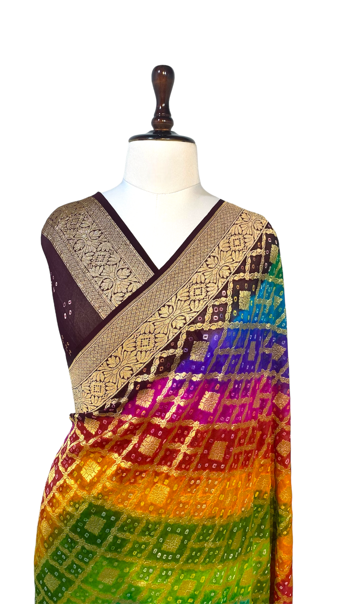 'SATRANGI' PURE KHADDI GEORGETTE HANDLOOM BANARASI BANDHANI SAREE