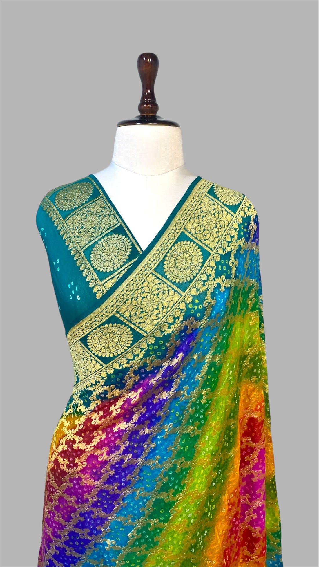 ‘RAINBOW' PURE KHADDI GEORGETTE HANDLOOM BANDHANI BANARASI SAREE