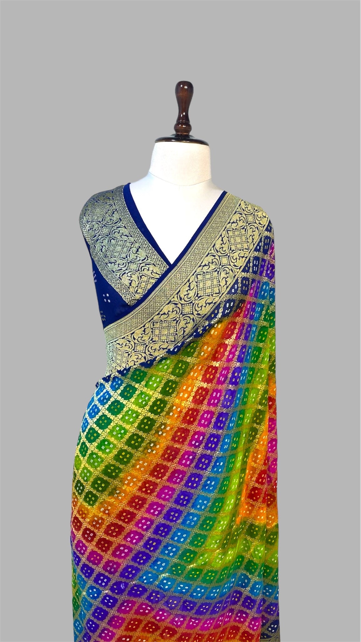 RAINBOW' PURE KHADDI GEORGETTE HANDLOOM BANDHANI BANARASI SAREE