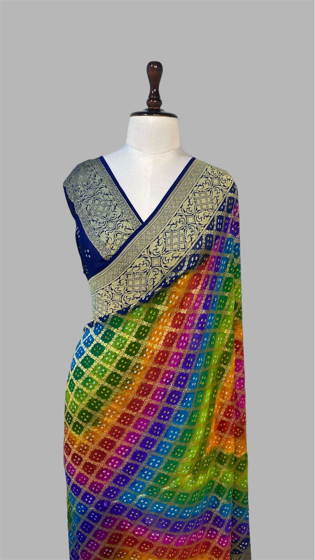 RAINBOW' PURE KHADDI GEORGETTE HANDLOOM BANDHANI BANARASI SAREE