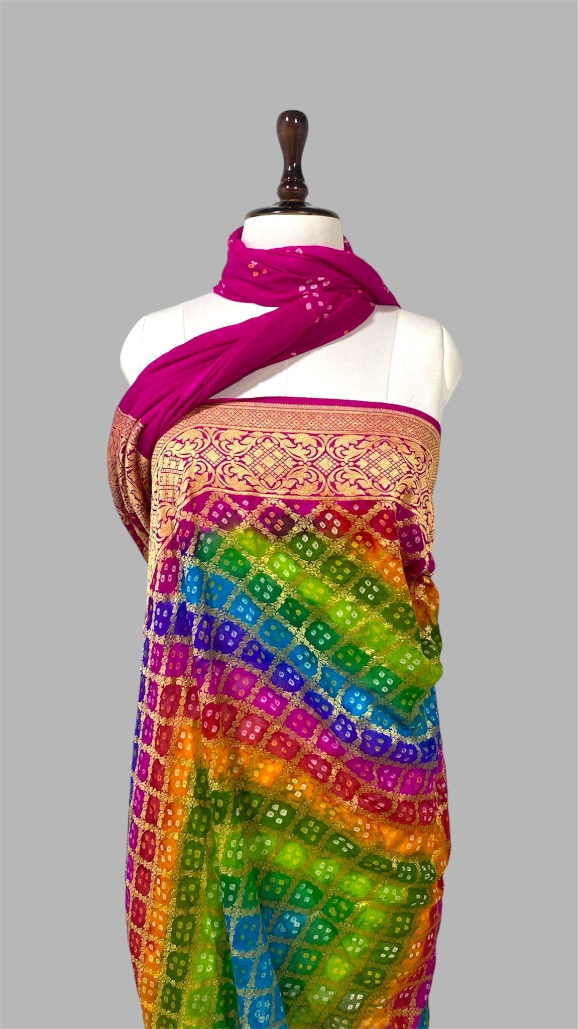 'RAINBOW' PURE KHADDI GEORGETTE HANDLOOM BANDHANI BANARASI SAREE