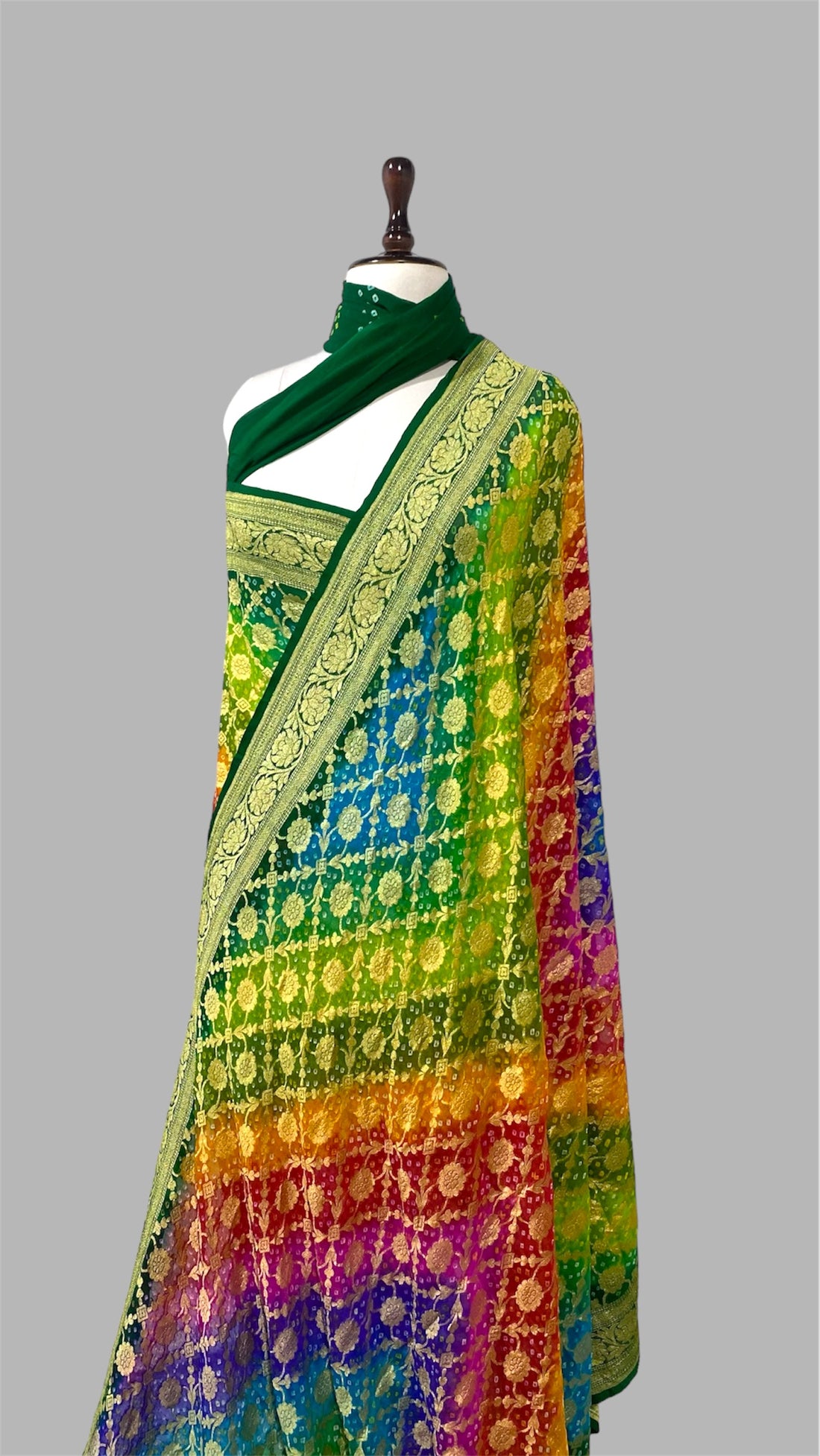 'RAINBOW' PURE KHADDI GEORGETTE HANDLOOM BANDHANI BANARASI SAREE