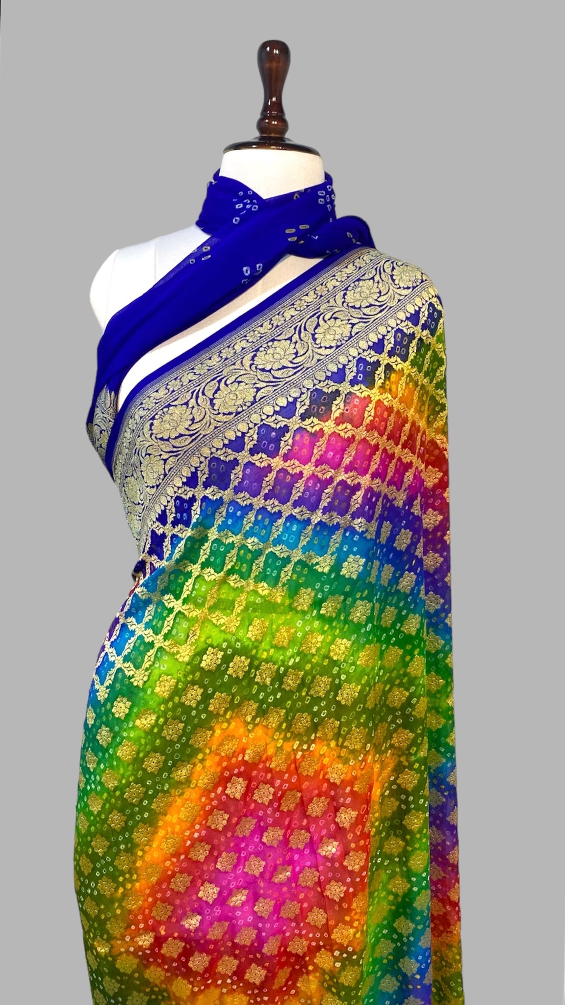 'RAINBOW' PURE KHADDI GEORGETTE HANDLOOM BANDHANI BANARASI SAREE