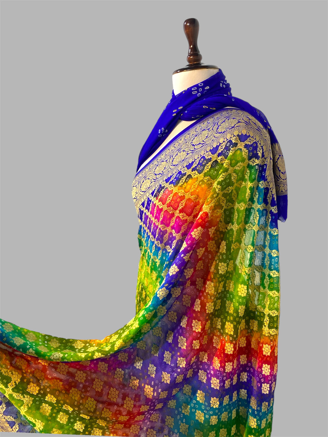 'RAINBOW' PURE KHADDI GEORGETTE HANDLOOM BANDHANI BANARASI SAREE