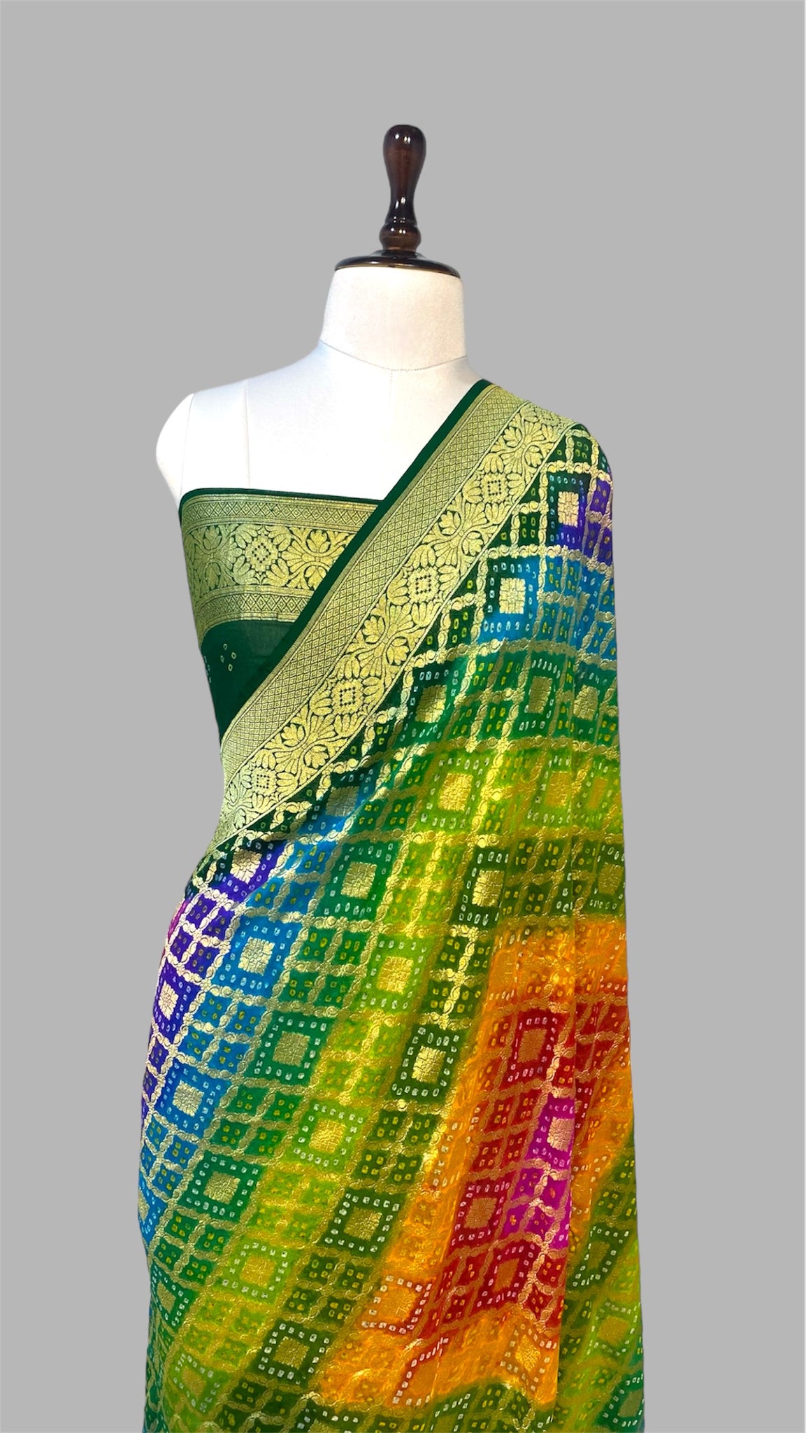 'RAINBOW' PURE KHADDI GEORGETTE HANDLOOM BANDHANI BANARASI SAREE