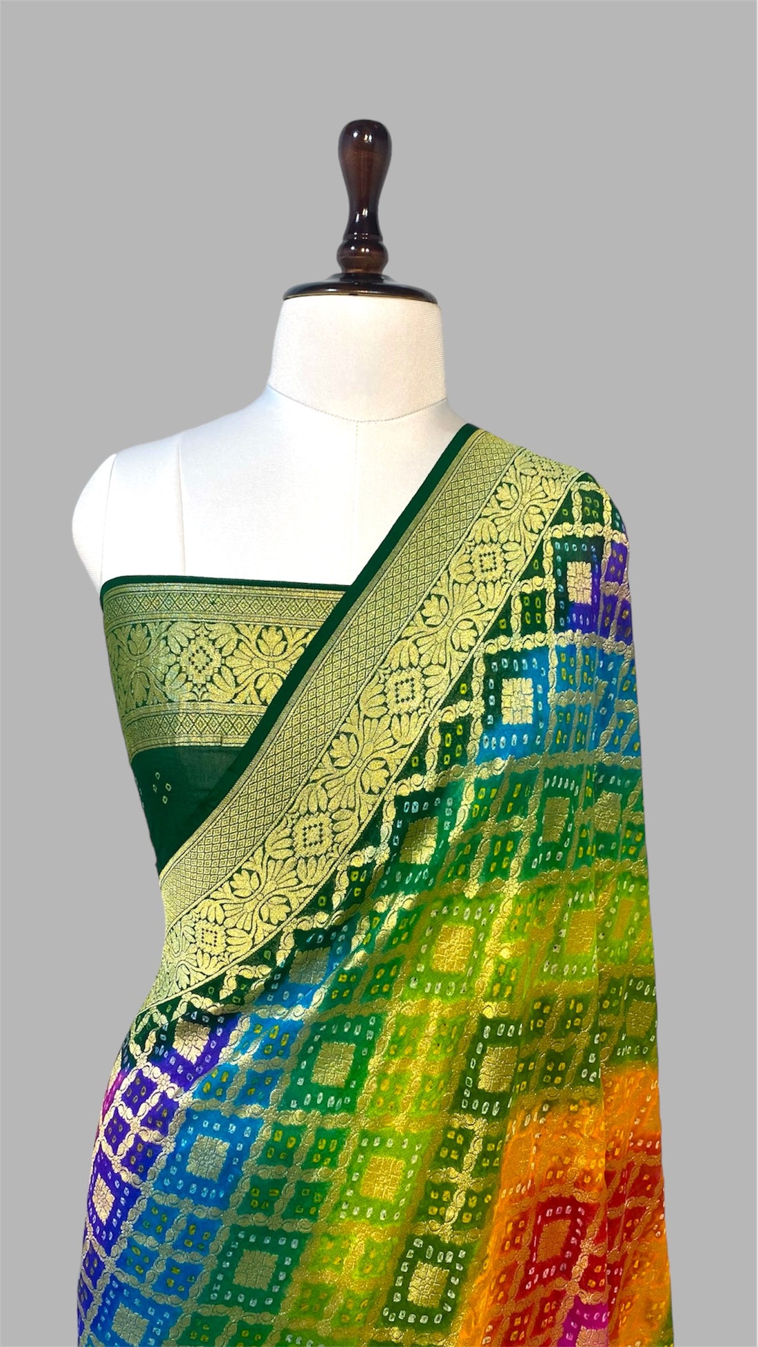 'RAINBOW' PURE KHADDI GEORGETTE HANDLOOM BANDHANI BANARASI SAREE