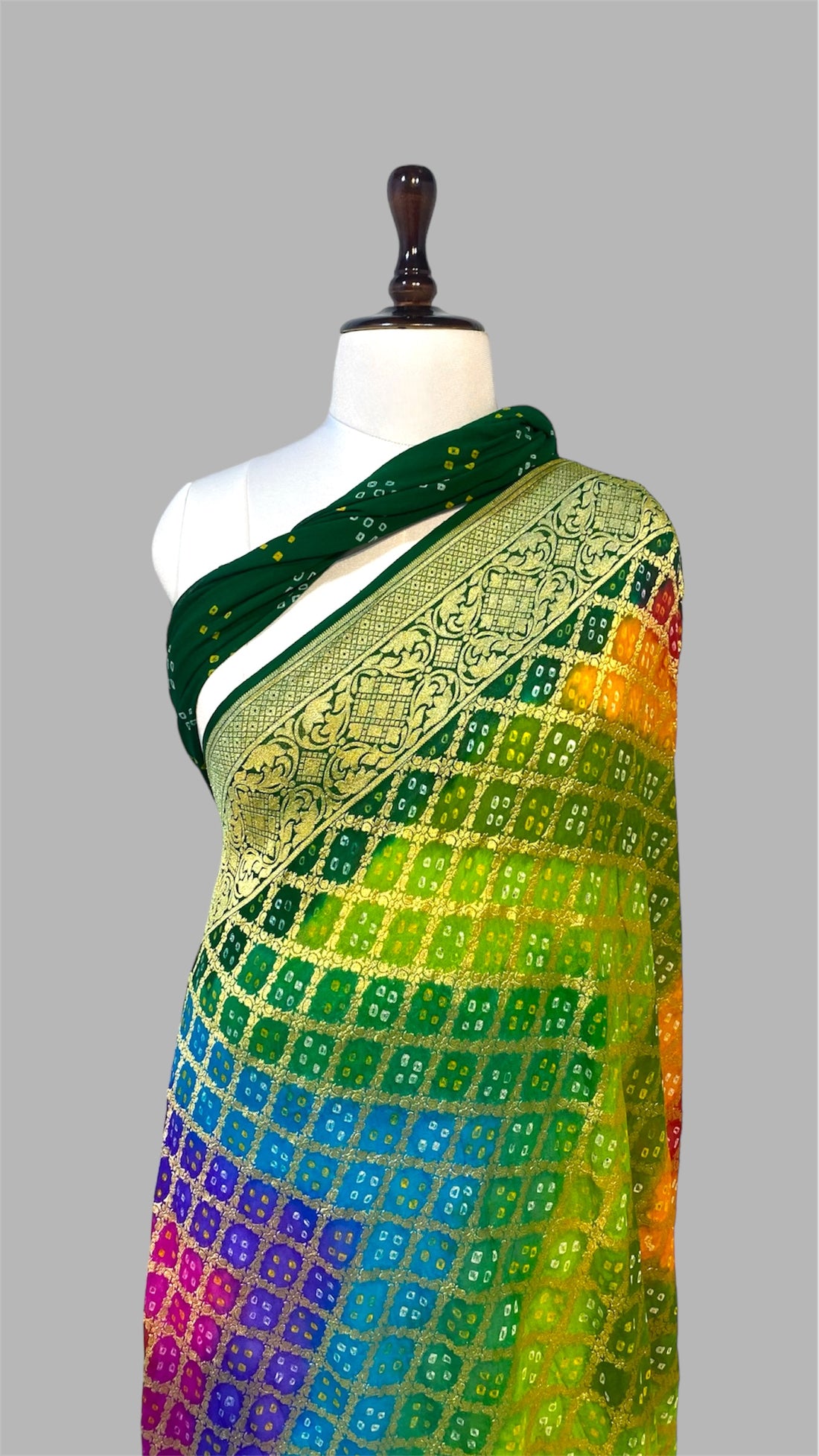 'RAINBOW' PURE KHADDI GEORGETTE HANDLOOM BANDHANI BANARASI SAREE