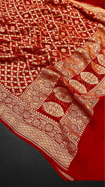 'BANDHANI' PURE KHADDI GEORGETTE HANDLOOM BANDHANI BANARASI SAREE