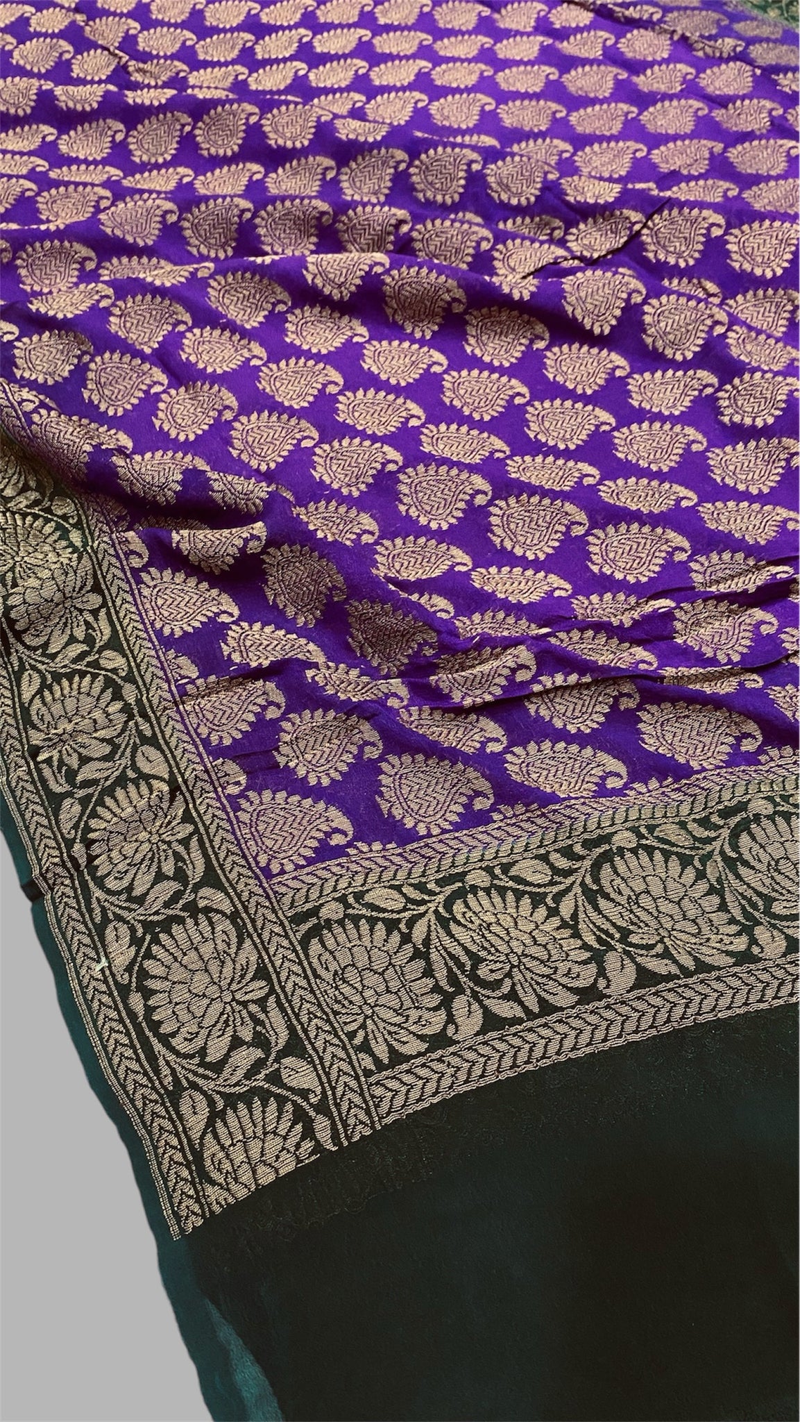 ‘PURPLE AND GREEN' PURE KHADDI GEORGETTE HANDLOOM BANARASI DUPATTA