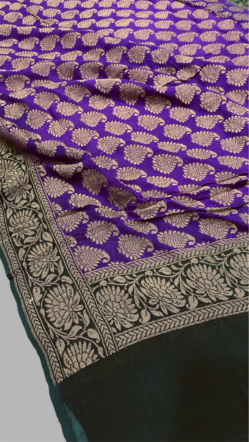 ‘PURPLE AND GREEN' PURE KHADDI GEORGETTE HANDLOOM BANARASI DUPATTA