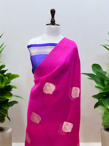 'HOT PINK' PURE KORA HANDLOOM BANARASI SAREE