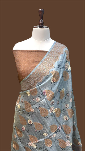 PURE TUSSAR SILK KALAMKARI PRINT BANARASI SAREE