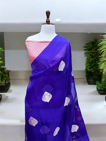 'PURPLE' PURE KORA HANDLOOM BANARASI SAREE