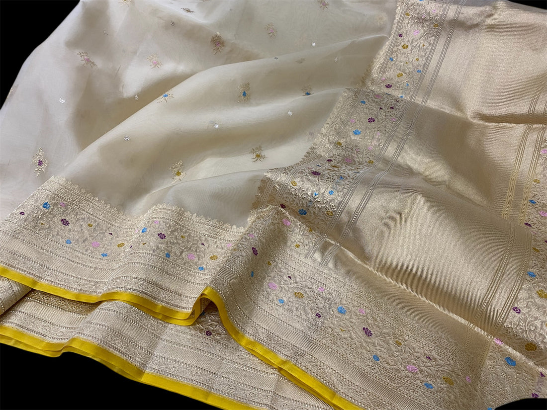 HANDWOVEN KORA BANARASI KADHIAL SAREE