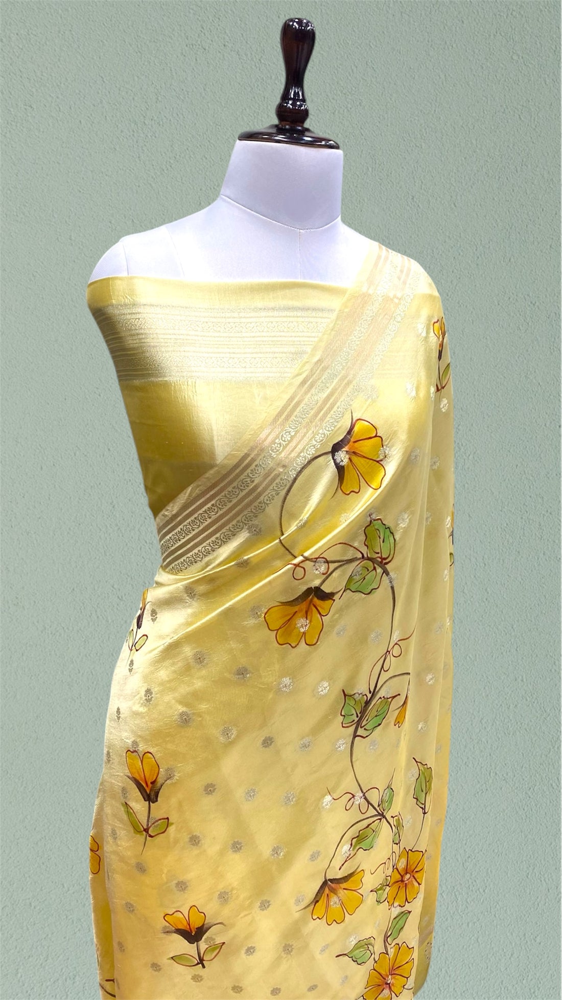 HAND PAINTED PURE MANGO SILK HANDLOOM BANARASI SAREE