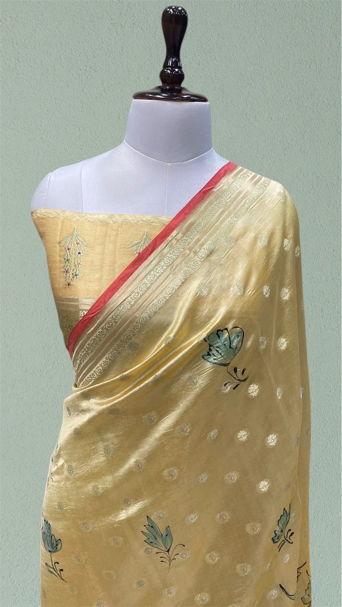 HAND PAINTED PURE MANGO SILK HANDLOOM BANARASI SAREE