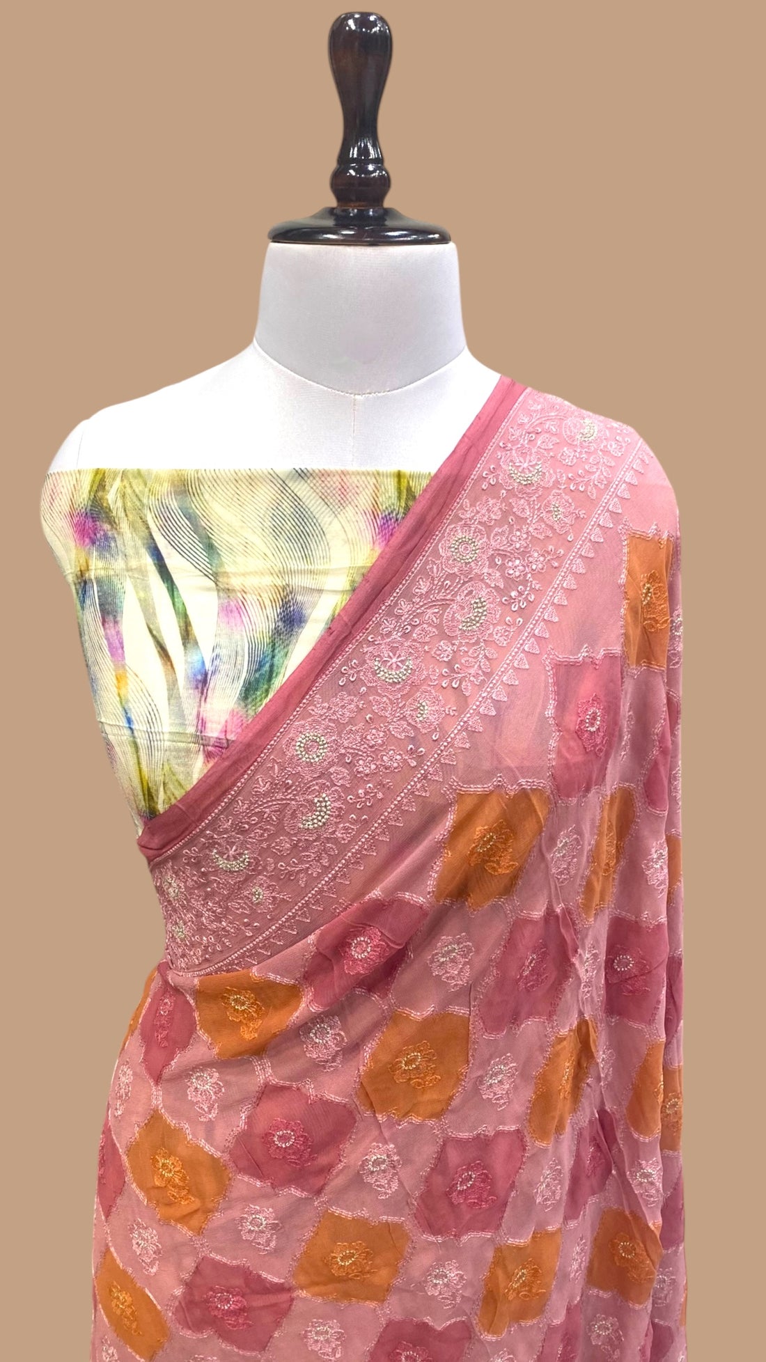 PURE VISCOSE GEORGETTE CHIKANKARI BANARASI SAREE