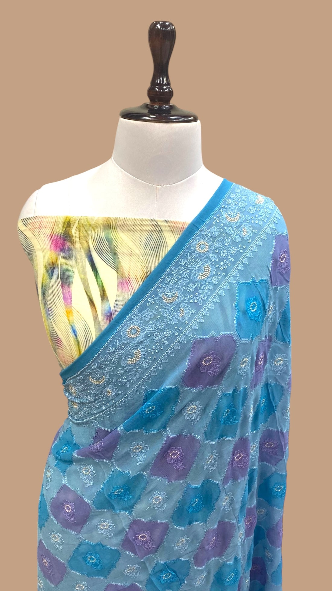 PURE VISCOSE GEORGETTE CHIKANKARI BANARASI SAREE