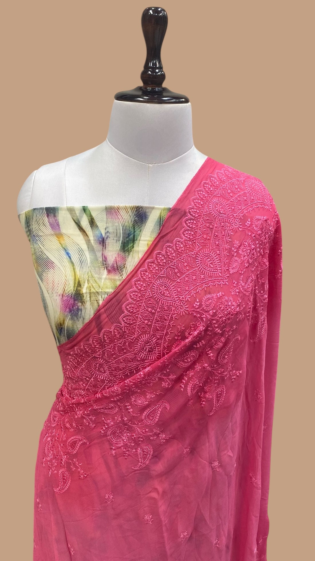 PURE VISCOSE GEORGETTE CHIKANKARI BANARASI SAREE