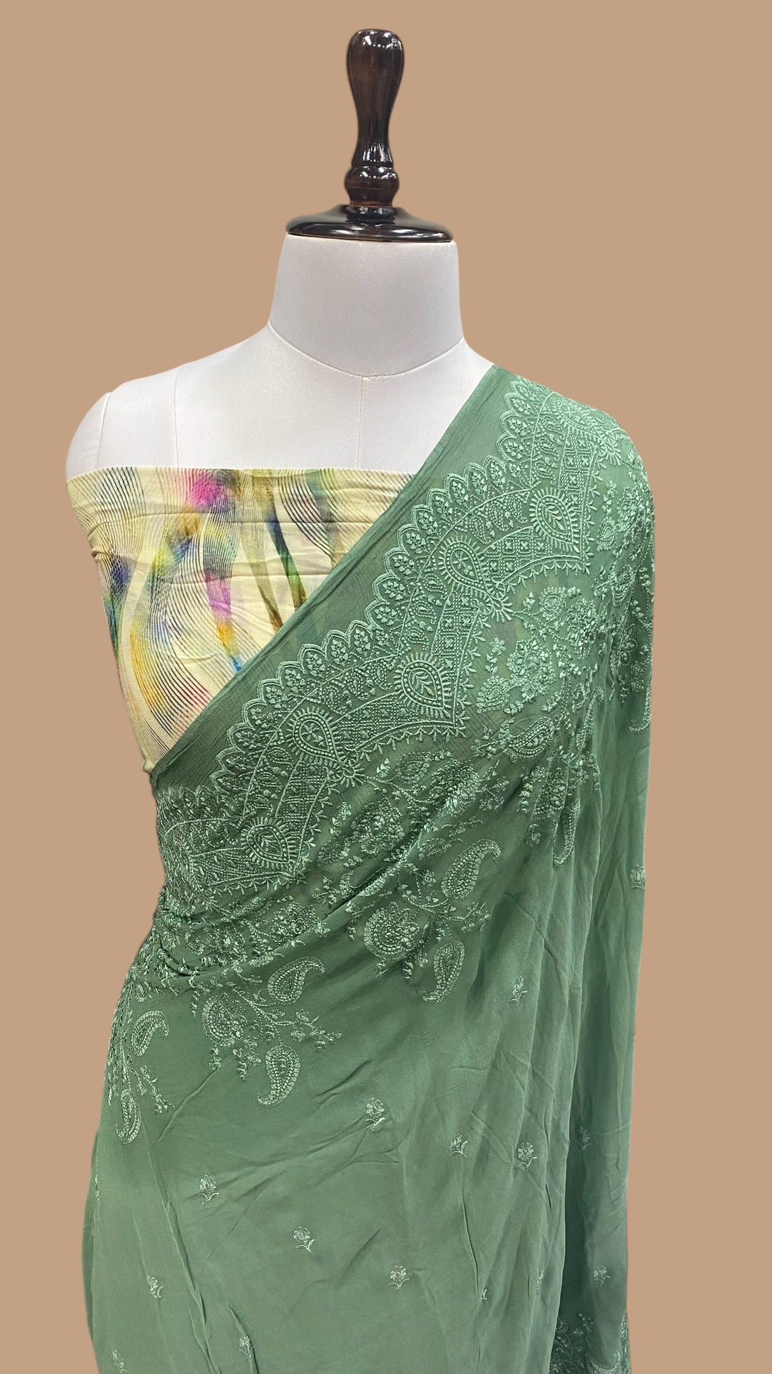 PURE VISCOSE GEORGETTE CHIKANKARI BANARASI SAREE