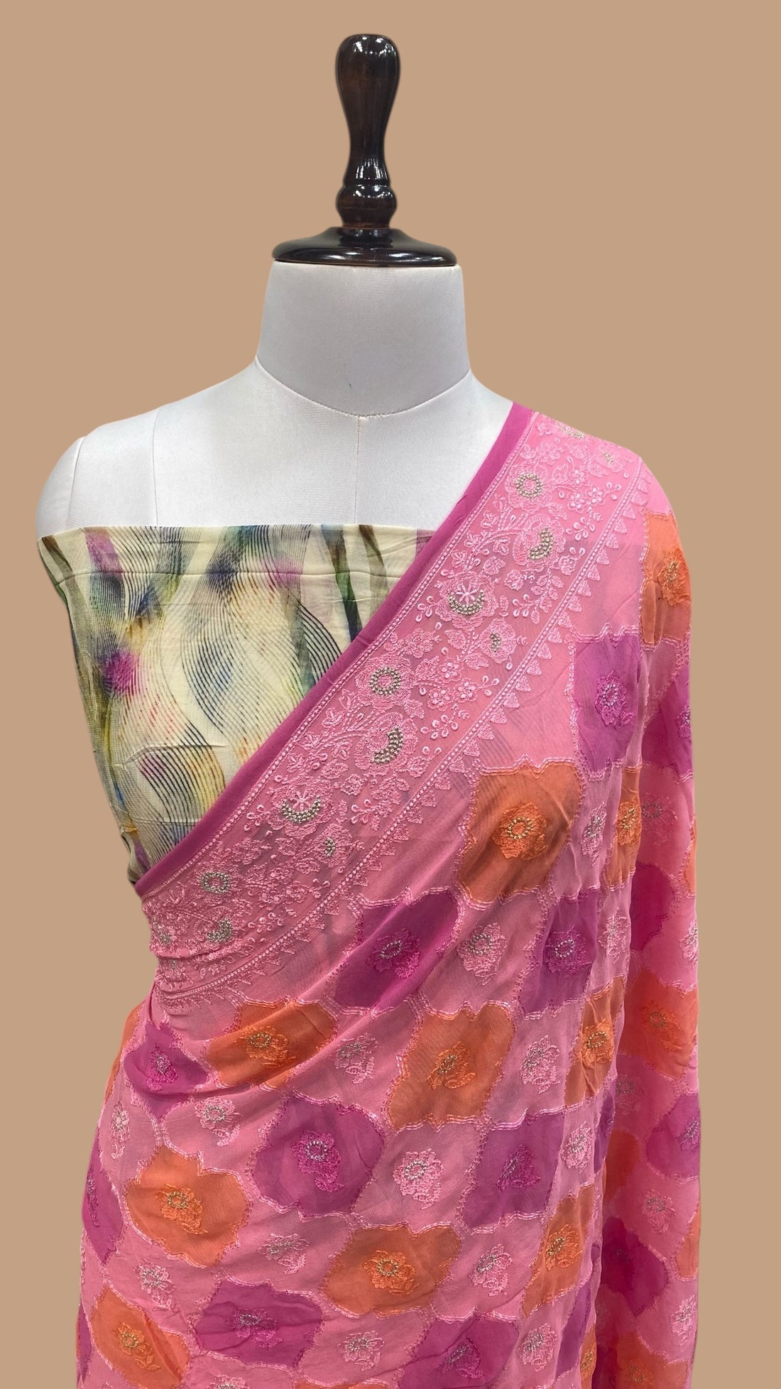 PURE VISCOSE GEORGETTE CHIKANKARI BANARASI SAREE